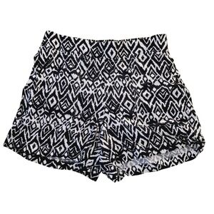 Wildfox Black White Ikat Diamond Geometric Print Elastic Waist Shorts Small Boho